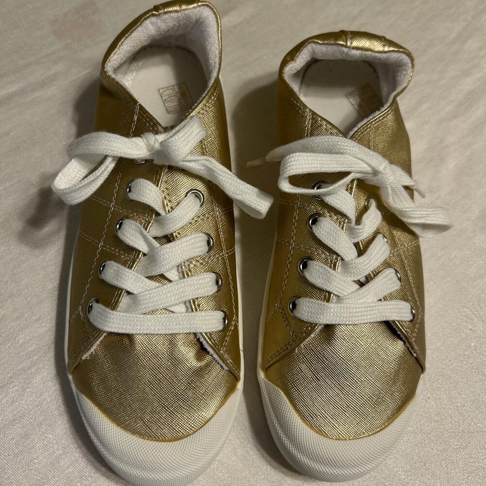 Gold metallic fabric sneakers